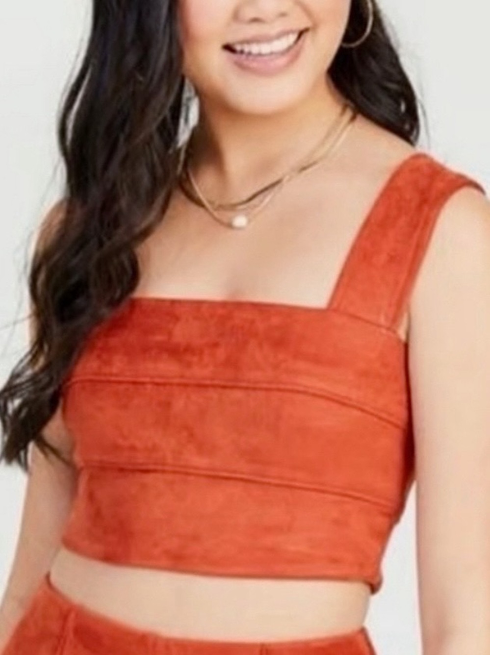Altar’s State Mia Terracotta Orange Faux Suede Crop Top Sz M Summer Y2K 90’s